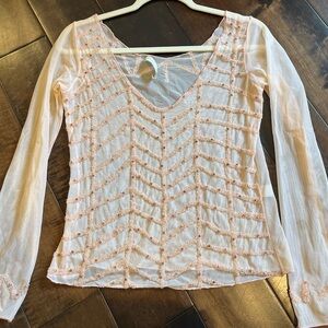 Vintage from Italy Pink Mesh Beaded Blouse; Size Medium